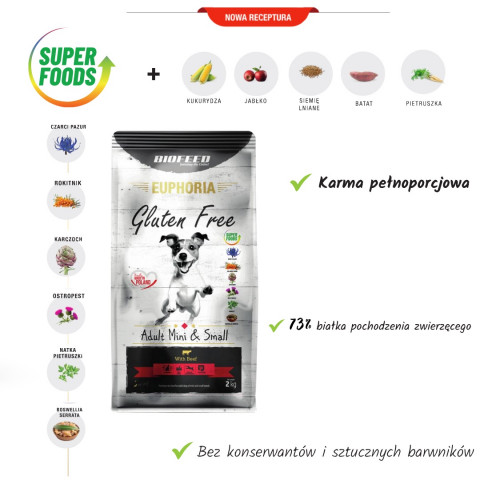 BIOFEED Euphoria Gluten Free Adult mini & small Wołowina - sucha karma dla psa - 12 kg - Galeria zdjęcie 2