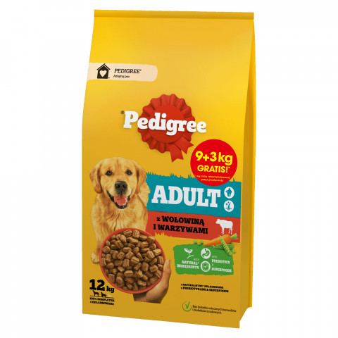 PEDIGREE Adult z wołowiną i warzywami - sucha karma dla psa - 9 + 3kg - Galeria zdjęcie 1