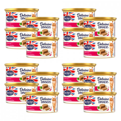 BUTCHER'S Delicious Dinners Cat- mokra karma dla kota z wołowiną i wątróbką w formie musu - puszka - 16x85g - Galeria zdjęcie 1