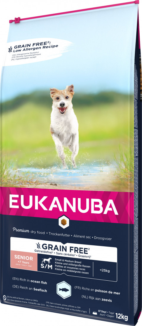 EUKANUBA Grain Free Senior Small/Medium Breed Ocean Fish - sucha karma dla psa - 12 kg - Galeria zdjęcie 2