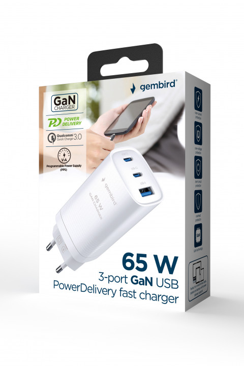 GEMBIRD ŁADOWARKA SIECIOWA USB PD USB TYP-C 65W,BI - Galeria zdjęcie 5