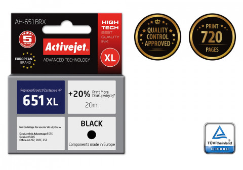 Activejet AH-651BRX Tusz do drukarki HP, Zamiennik HP 651 C2P10AE; Premium; 20 ml; czarny. Drukuje więcej o 20%. - Galeria zdjęcie 2