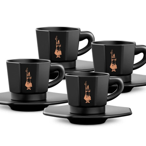 Bialetti Zestaw 4 filiżanek z podstawką - Czarny z miedzianym logo - Galeria zdjęcie 2