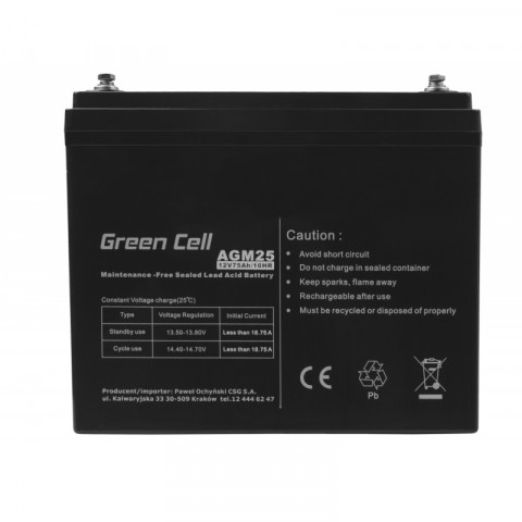 GREEN CELL AKUMULATOR ŻELOWY AGM25 12V 75AH - Galeria zdjęcie 4