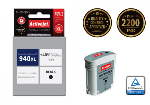 Activejet AH-940BRX Tusz do drukarki HP, Zamiennik HP 940XL C4906AE; Premium; 80 ml; czarny. Drukuje więcej o 40%. - Galeria zdjęcie 2