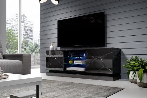 Szafka RTV QIU 160 MDF czarny połysk/czarny połysk - Galeria zdjęcie 5
