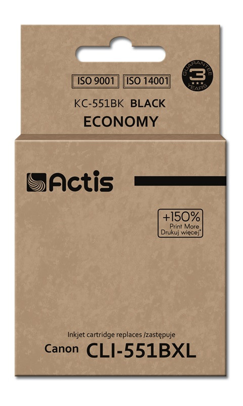 Actis KC-551Bk Tusz do drukarki Canon, Zamiennik Canon CLI-551BK; Standard; 12 ml; czarny. - Galeria zdjęcie 1