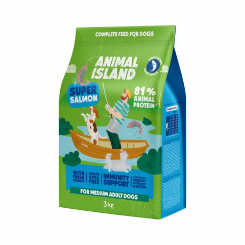 ANIMAL ISLAND Super salmon Łosoś - sucha karma dla psa - 3kg - Galeria zdjęcie 1