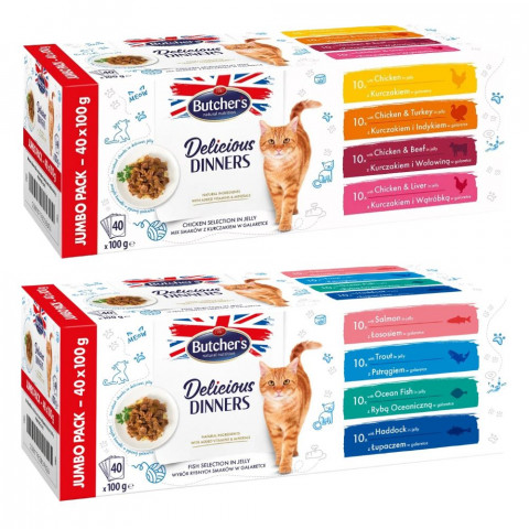 BUTCHER'S Delicious Dinners Jumbo Pack MIX SMAKÓW - mokra karma dla kota - 80x100g (2x(40x100g)) - Galeria zdjęcie 1