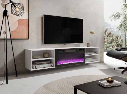 Szafka RTV POLO 180x33x39 biały + kominek czarny - Galeria zdjęcie 3