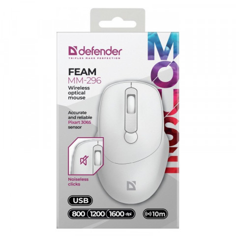 DEFENDER MYSZ FEAM MM-296 RF SILENT BIAŁA - Galeria zdjęcie 3