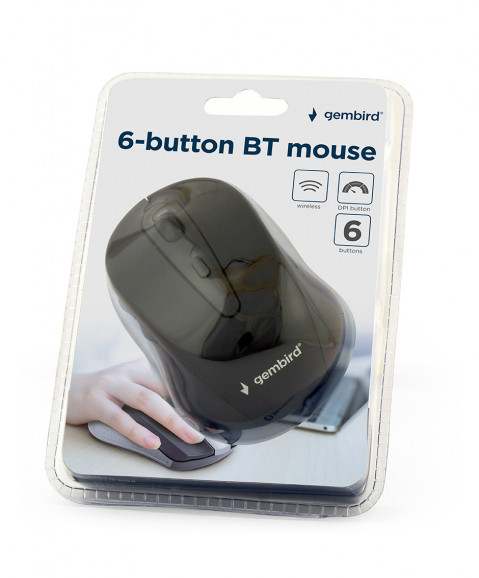 Gembird mysz optyczna Bluetooth, 1600 DPI, czarna - Galeria zdjęcie 2