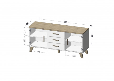 Komoda LOTTA 150 2D3S biały+ dąb sonoma - Galeria zdjęcie 2