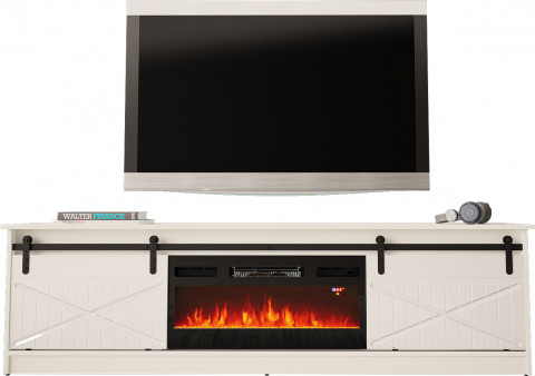 Szafka RTV GRANERO+kominek 200x56,7x35 biały/biały połysk - Galeria zdjęcie 2
