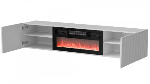 Szafka RTV ROTA 183x35x37 biały mat + czarny kominek - Galeria zdjęcie 2