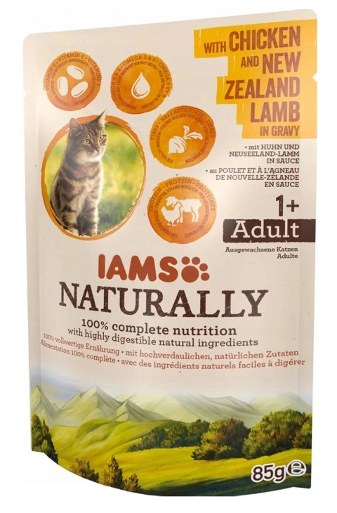 IAMS Naturally Adult z kurczakiem i jagnięciną nowozelandzką w sosie - mokra karma dla kota - 85 g - Galeria zdjęcie 1