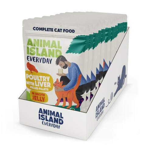 ANIMAL ISLAND Everyday Drób i wątróbka w galaretce - mokra karma dla kota - 12 x 85g - Galeria zdjęcie 1