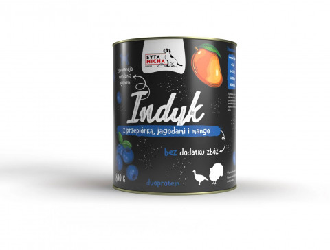 SYTA MICHA Indyk z przepiórką, jagodami i mango - mokra karma dla psa - 800 g - Galeria zdjęcie 1