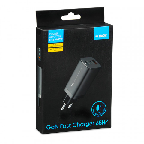 ŁADOWARKA SIECIOWA I-BOX C-65 GAN 65W KABEL, BLACK - Galeria zdjęcie 4