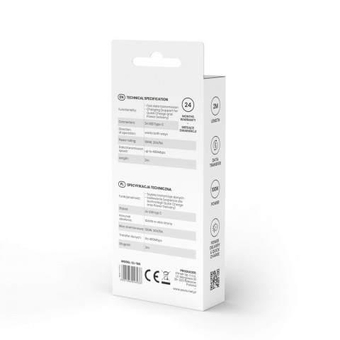 SAVIO KABEL USB TYP C - USB TYP C 5A, 2M CL-160 - Galeria zdjęcie 4
