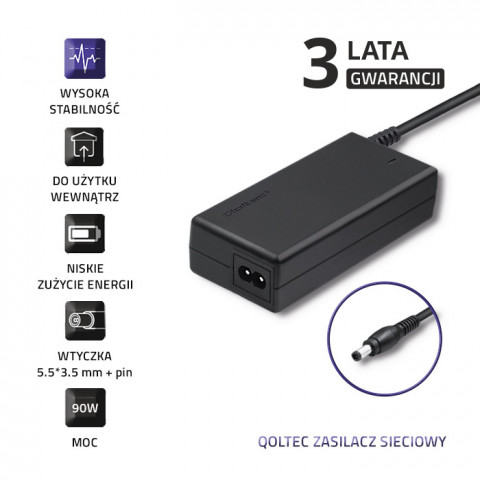 Qoltec zasilacz do samsung 90w 19v 4.74a 5.5*3.5+pin 50089.90w - Galeria zdjęcie 4