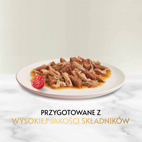 GOURMET GOLD Wołowina z kurczakiem w sosie pomidorowym - mokra karma dla kota - 24x85 g - Galeria zdjęcie 4