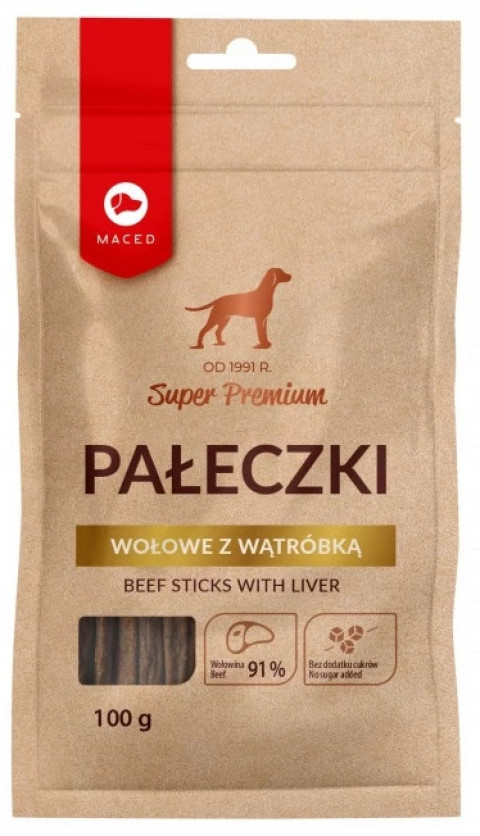 MACED Pałeczki wołowe z wątróbką - przysmak dla psa - 100 g - Galeria zdjęcie 1