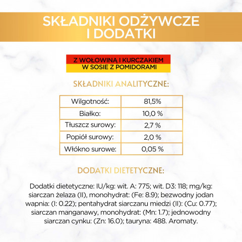 GOURMET GOLD Wołowina z kurczakiem w sosie pomidorowym - mokra karma dla kota - 24x85 g - Galeria zdjęcie 12