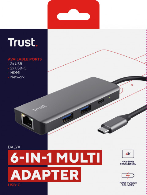 Multi-Port Adapter Trust DALYX 6-IN-1 USB-C Silver (24968) - Galeria zdjęcie 9