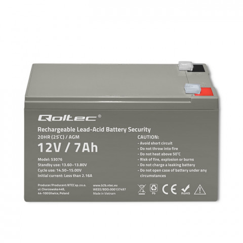 QOLTEC AKUMULATOR AGM 12V | 7AH | MAX. 105A - Galeria zdjęcie 5