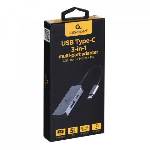 GEMBIRD MULTI ADAPTER USB TYP-C 3W1 SREBRNY - Galeria zdjęcie 3