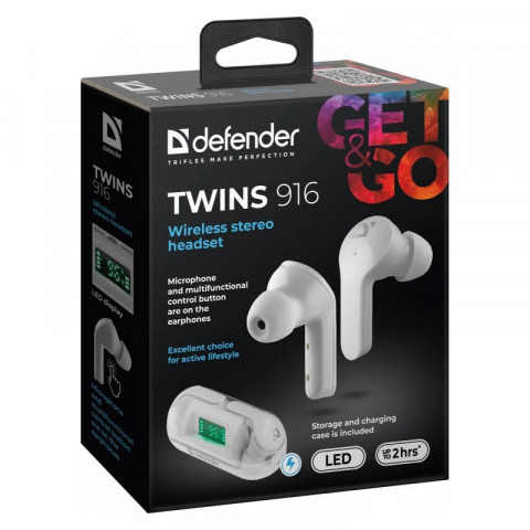 DEFENDER SŁUCHAWKI BLUETOOTH TWINS 916 BIAŁE - Galeria zdjęcie 9