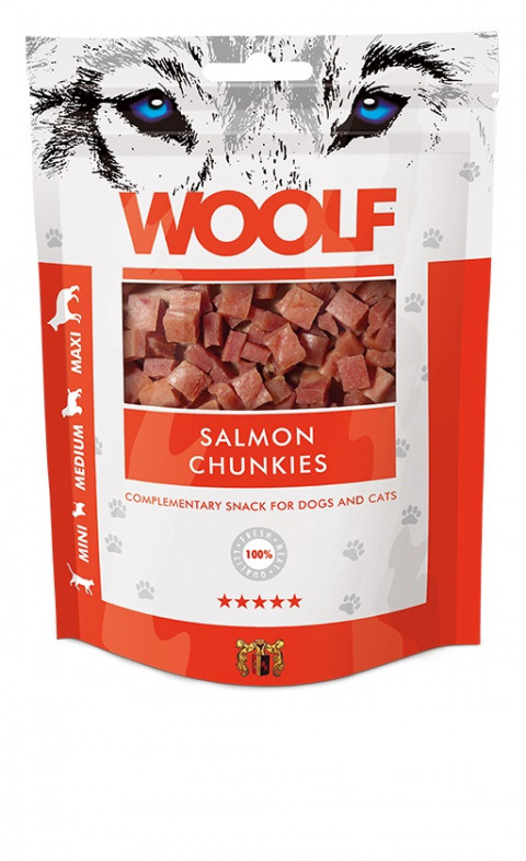 WOOLF Salmon Chunkies łosoś - przysmak dla psa i kota - 100 g - Galeria zdjęcie 1