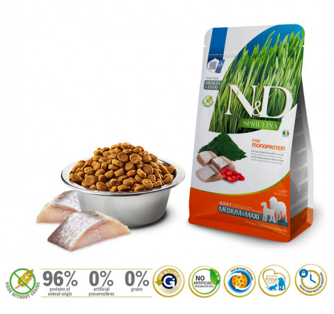 FARMINA N&D Spirulina Herring Adult Medium&Maxi - sucha karma dla psa - 7 kg - Galeria zdjęcie 3