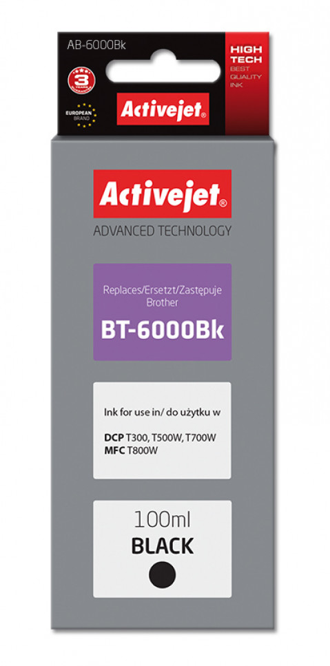 Activejet AB-6000Bk Tusz Buteleczka z atramentem (zamiennik Brother BT-6000BK; Supreme; 100 ml; czarny) - Galeria zdjęcie 1