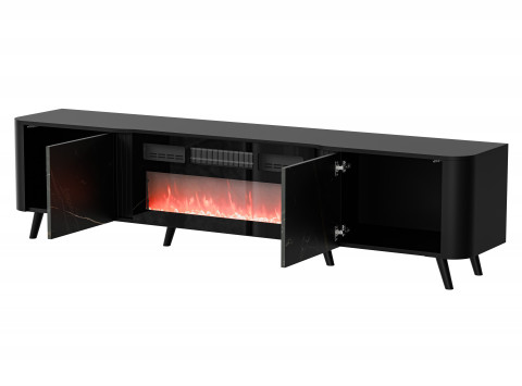 Szafka RTV VOLARE 200x39x49 czarny/san sebastian + kominek - Galeria zdjęcie 2