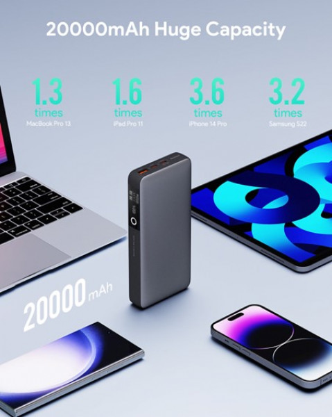 AUKEY POWERBANK 20000MAH, 2X USBC PD 65W, USBA 18W - Galeria zdjęcie 2