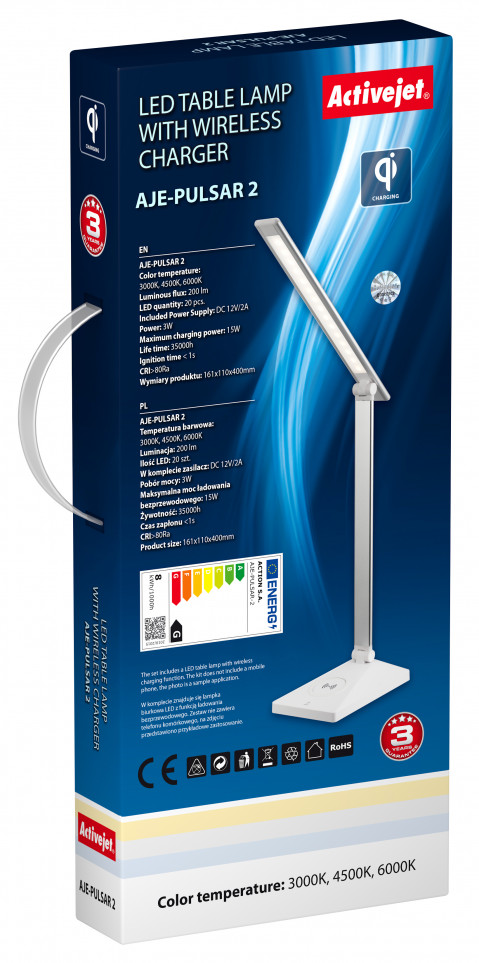 Nowoczesna lampka na biurko LED Activejet PULSAR 2 biała z funkcją szybkiego ładowana bezprzewodowego urządzeń - Galeria zdjęcie 3