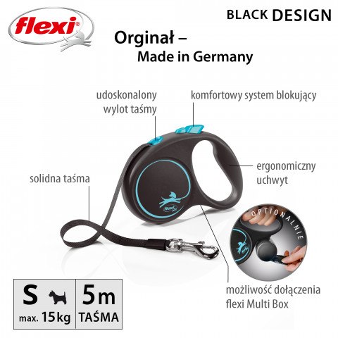 FLEXI Black Design S niebieska - automatyczna smycz dla psa - 5m - Galeria zdjęcie 4