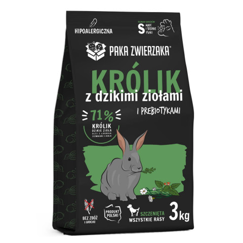 PAKA ZWIERZAKA Szczenięta Królik z dzikimi ziołami S - sucha karma dla psa - 3kg - Galeria zdjęcie 1