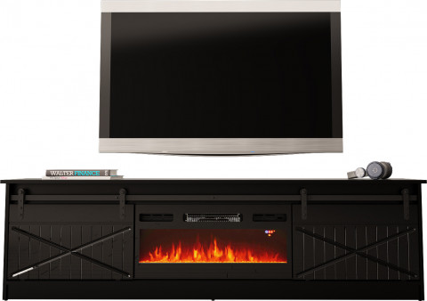 Szafka RTV GRANERO+kominek 200x56,7x35 czarny/czarny poł - Galeria zdjęcie 2