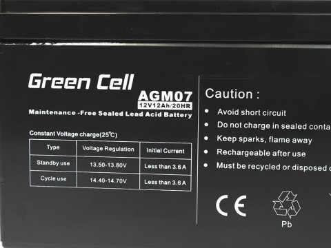 GREEN CELL AKUMULATOR ŻELOWY AGM07 12V 12AH - Galeria zdjęcie 2