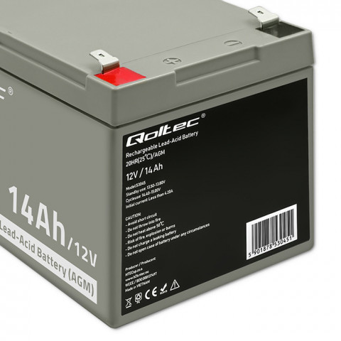 QOLTEC AKUMULATOR AGM | 12V | 14AH | MAX.210A - Galeria zdjęcie 3