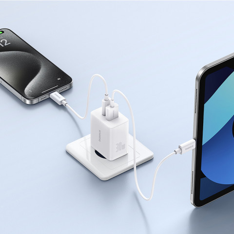 Ładowarka sieciowa Baseus Cube C+U 30W EU (moon white) - Galeria zdjęcie 6