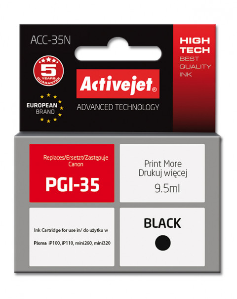 Activejet ACC-35N Tusz do drukarki Canon, Zamiennik Canon PGI-35; Supreme; 9,5 ml; czarny. - Galeria zdjęcie 1