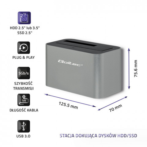QOLTEC STACJA DOKUJĄCA HDD/SSD | 2.5"/3.5" SATA - Galeria zdjęcie 8