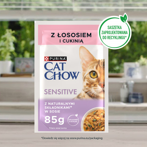 PURINA CAT CHOW Sensitive z łososiem i cukinią w sosie - mokra karma dla kota - 24x85 g - Galeria zdjęcie 15