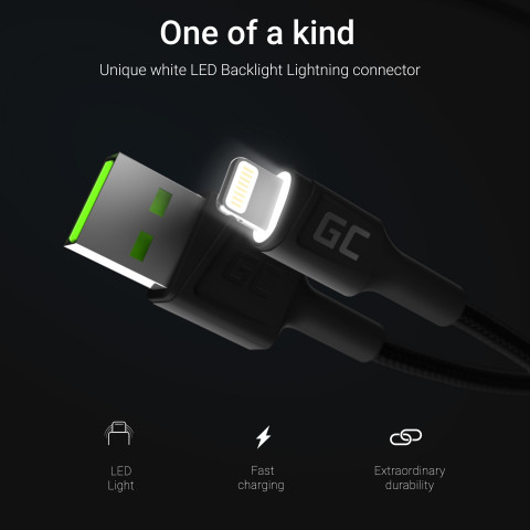 GREEN CELL KABEL KABGC12 USB-LIGHTNING 2M LED - Galeria zdjęcie 3