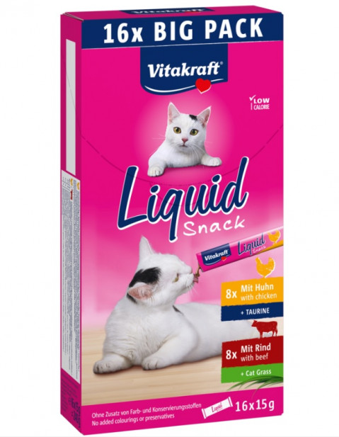 VITAKRAFT Cat Liquid-Snack z wołowiną i kurczakiem - przysmak dla kota - 16x15 g - Galeria zdjęcie 1