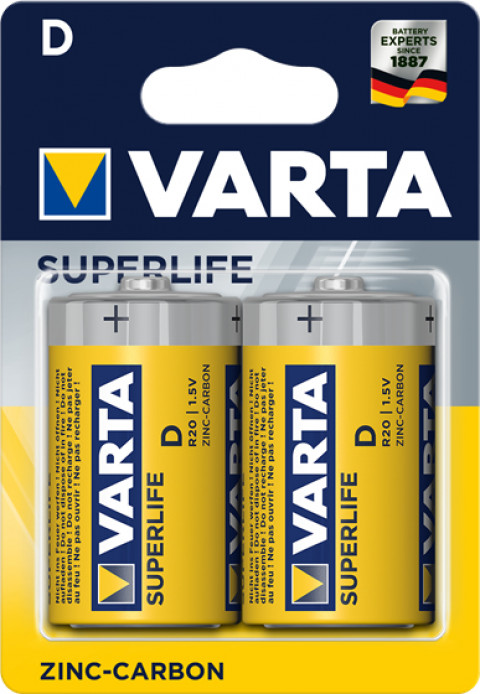 VARTA BATERIA CYNKOWO-WĘGLOWA R20 D SUPERLIFE 2SZT - Galeria zdjęcie 1